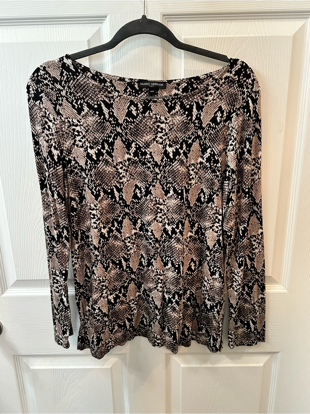 Mario Serrani Black and Taupe Snake-Print Long Sleeve Top